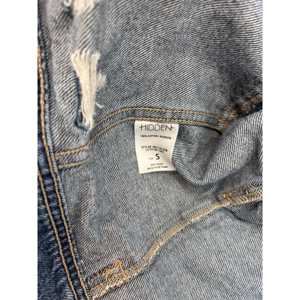 Hidden Denim Jacket Women S Distressed Two Tone Cropped Colorblock Y2K - Picture 5 of 9